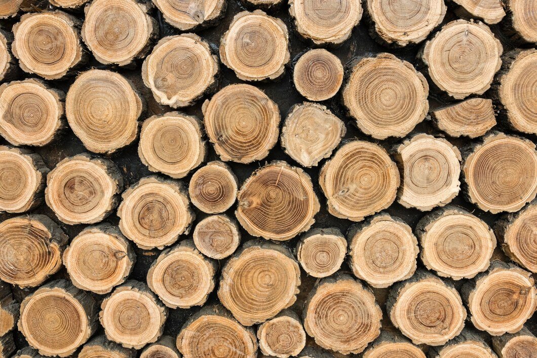 Wooden logs stacked in a pile - header for How to make coffee logs without wax blog
