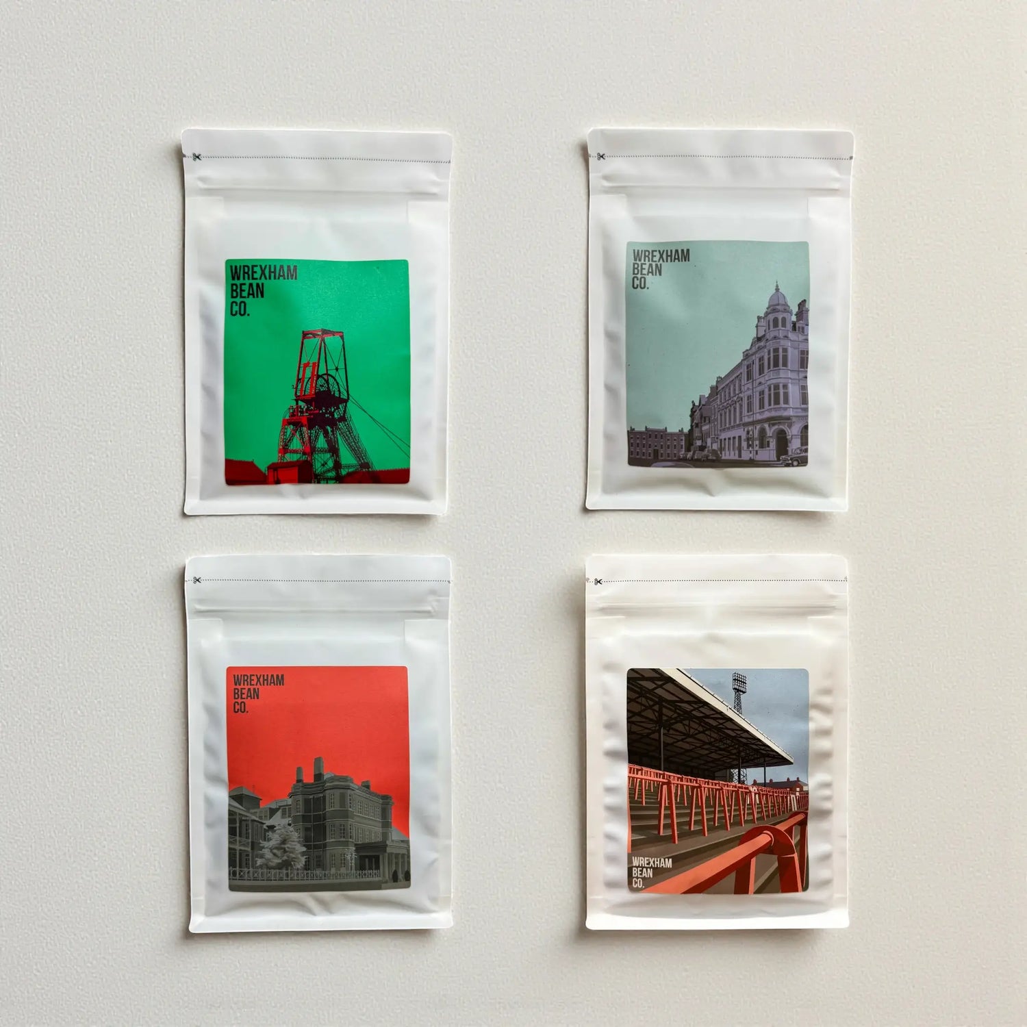 Speciality coffee gift for coffee lovers, speciality coffee tasting bags on a concrete worktop